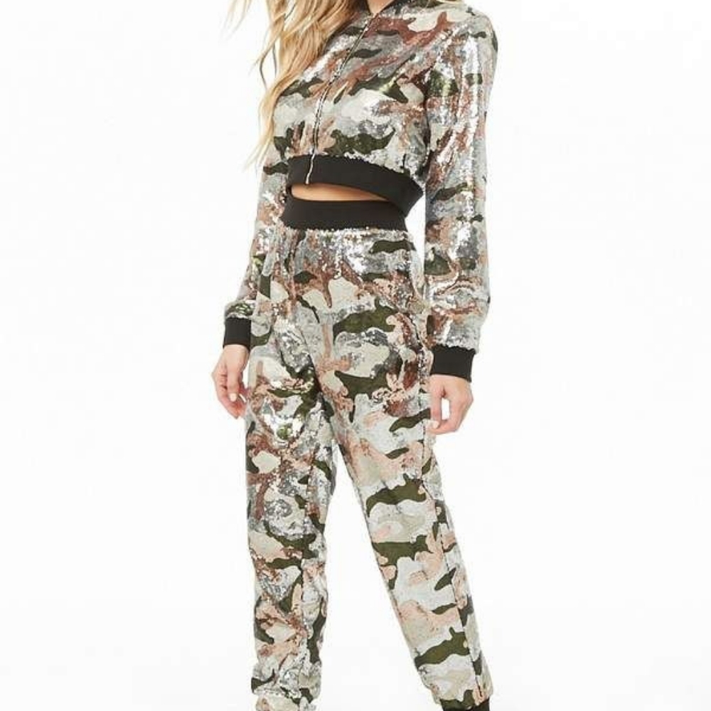 Army Camo Sequined Jogger Pants